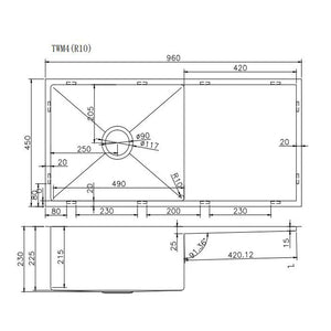 AQUAPERLA PVD COATING STAINLESS STEAL SINGLE BOWL KITCHEN SINK WITH DRAIN BOARD COPPER 960MM
