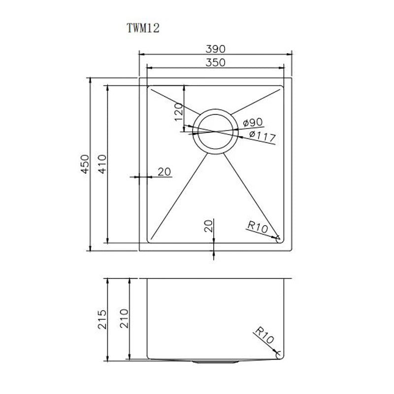 AQUAPERLA PVD COATING STAINLESS STEEL SINGLE BOWL KITCHEN SINK WITH BOTTOM GRID COPPER 390MM