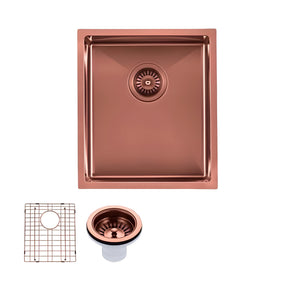 AQUAPERLA PVD COATING STAINLESS STEEL SINGLE BOWL KITCHEN SINK WITH BOTTOM GRID COPPER 390MM