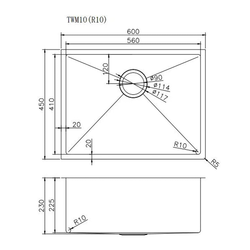 AQUAPERLA PVD COATING STAINLESS STEEL SINGLE BOWL SINK WITH BOTTOM GRID COPPER 600MM