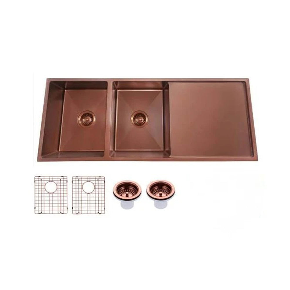 AQUAPERLA PVD STAINLESS STEEL DOUBLE BOWL KITCHEN SINK COPPER 1160MM