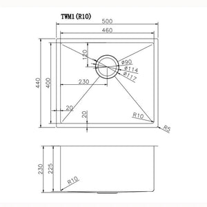 AQUAPERLA PVD STAINLESS STEEL SINGLE BOWL KITCHEN SINK COPPER 500MM