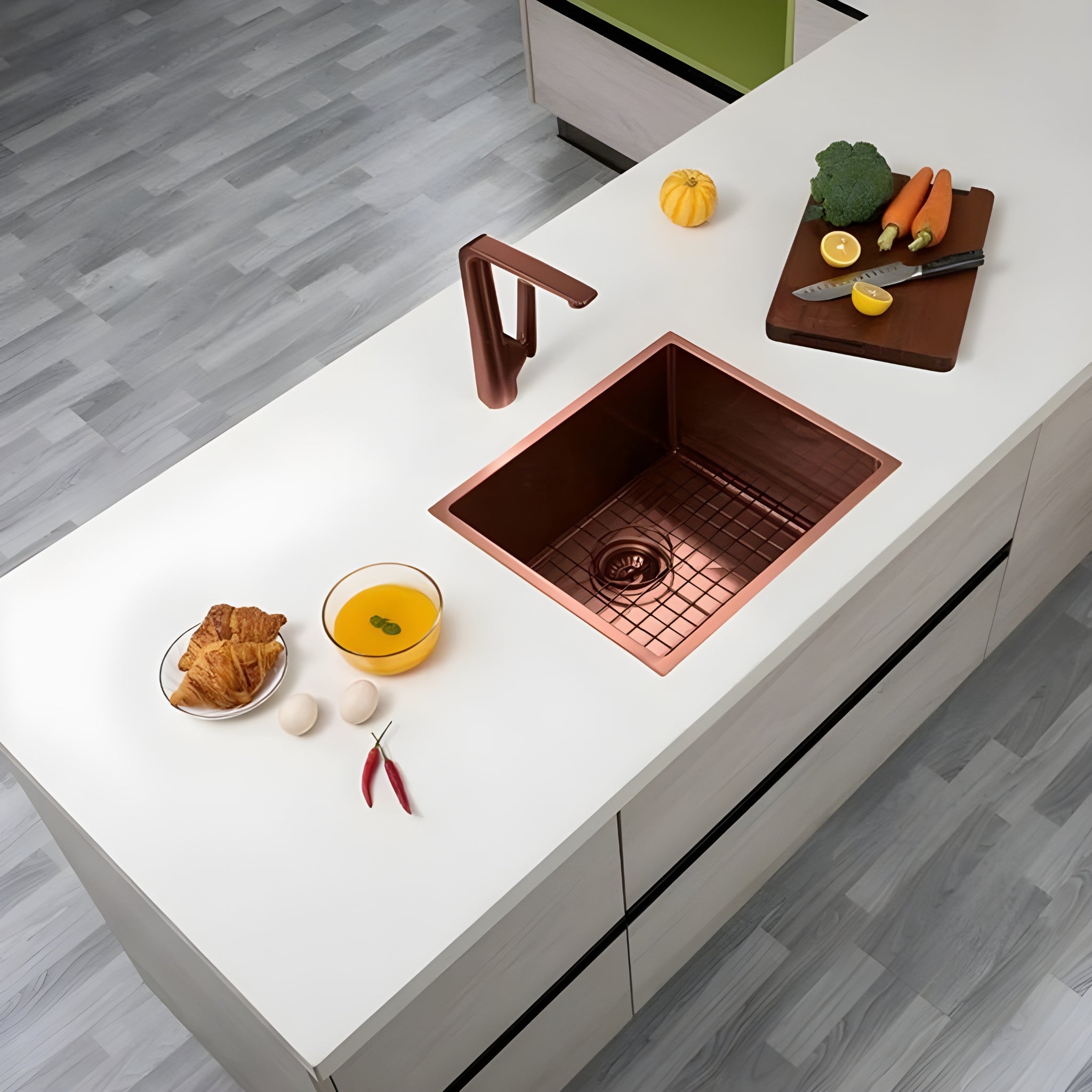 AQUAPERLA PVD STAINLESS STEEL SINGLE BOWL KITCHEN SINK COPPER 510MM