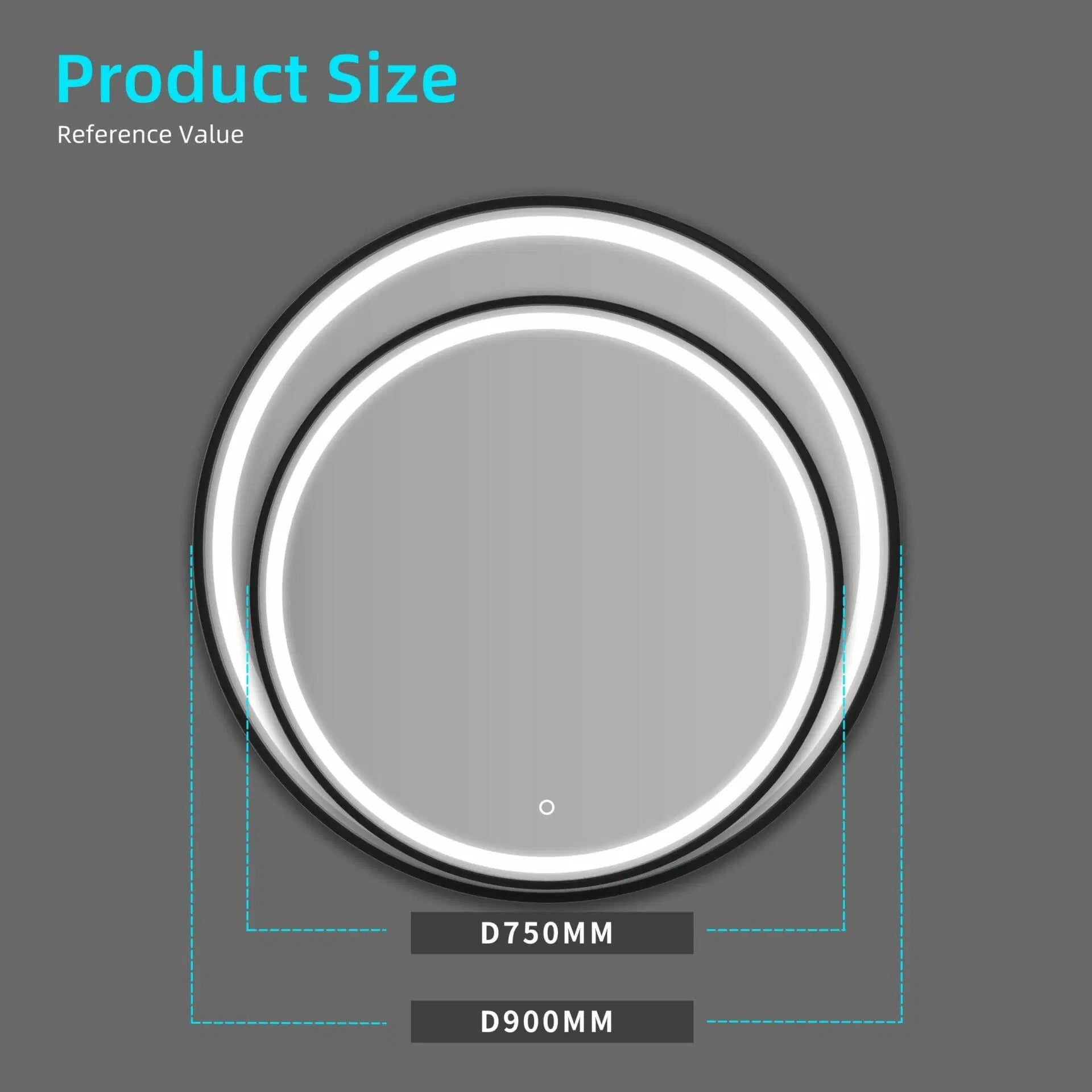 AQUAPERLA ROUND FRAMED LED MIRROR 3 COLOUR LIGHTS BLACK 750MM