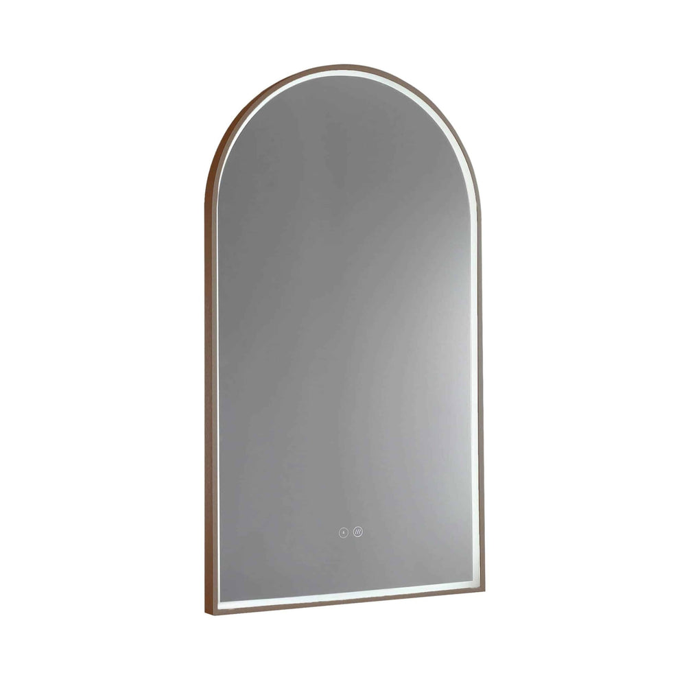 REMER ARCH FRAMED LED MIRROR W/ DEMISTER & PORTABLE MAGNIFIER CUSTOM COLOURS 500X900MM