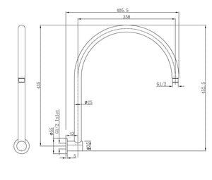 LINSOL ARCHIE UPSWEPT SHOWER ARM 435MM BRUSHED NICKEL