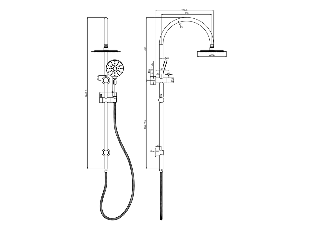 LINSOL ARCHIE SHOWER COMBINATION WITH MULTIFUNCTION HANDPIECE AND 200MM ROUND HEAD BRUSHED BRASS