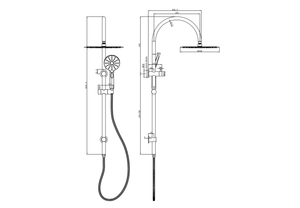 LINSOL ARCHIE SHOWER COMBINATION WITH MULTIFUNCTION HANDPIECE AND 300MM ROUND HEAD TECHNICAL DRAWING