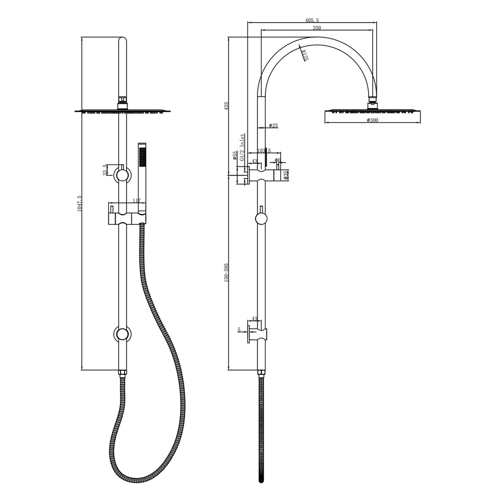 LINSOL ARCHIE SHOWER COMBINATION 300MM ROUND HEAD AGED BRONZE
