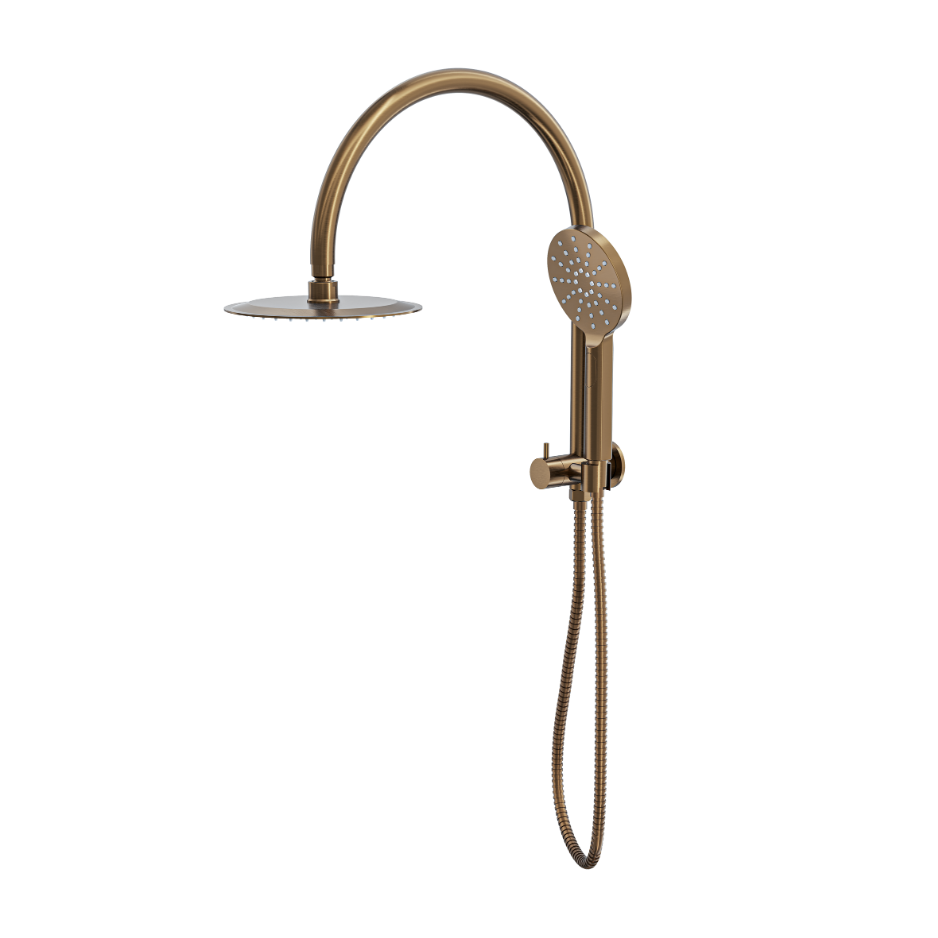 LINSOL ARCHIE SHORT SHOWER COMBINATION AND MULTIFUNCTION HANDPIECE WITH 200MM ROUND HEAD AGED BRONZE