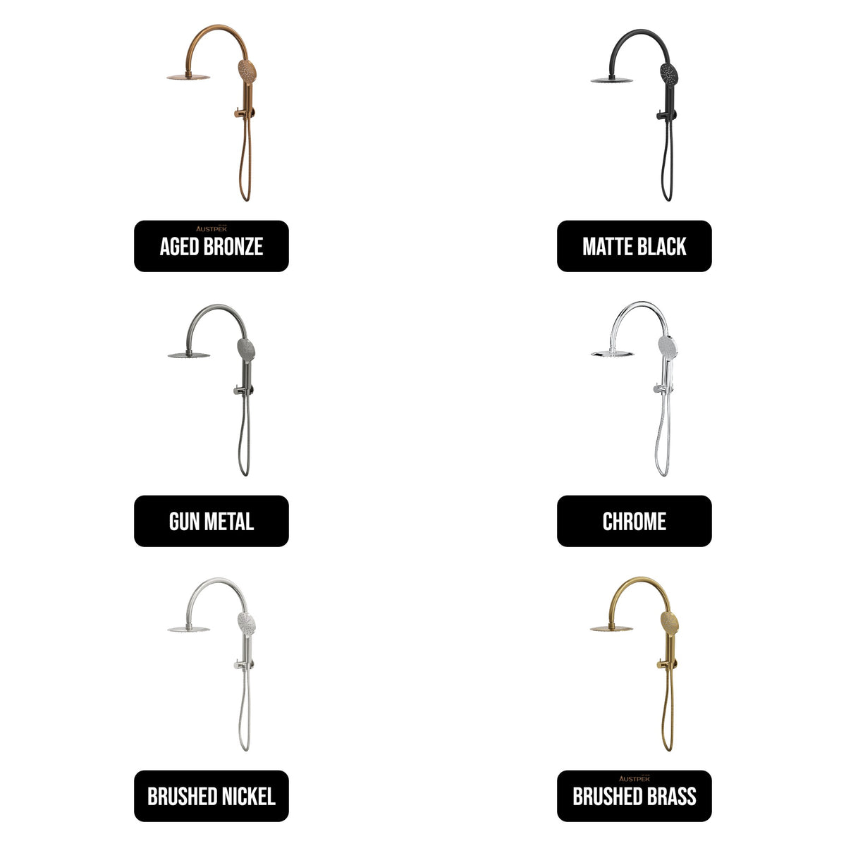 LINSOL ARCHIE SHORT SHOWER COMBINATION AND MULTIFUNCTION HANDPIECE WITH 200MM ROUND HEAD BRUSHED NICKEL