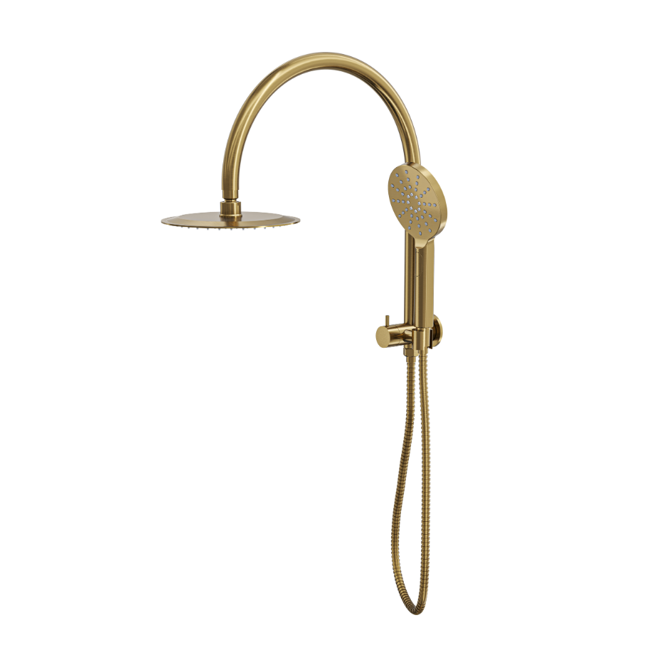 LINSOL ARCHIE SHORT SHOWER COMBINATION AND MULTIFUNCTION HANDPIECE WITH 200MM ROUND HEAD BRUSHED BRASS