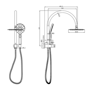 Linsol Archie Short Shower Combination Multifunction 200mm dimensions