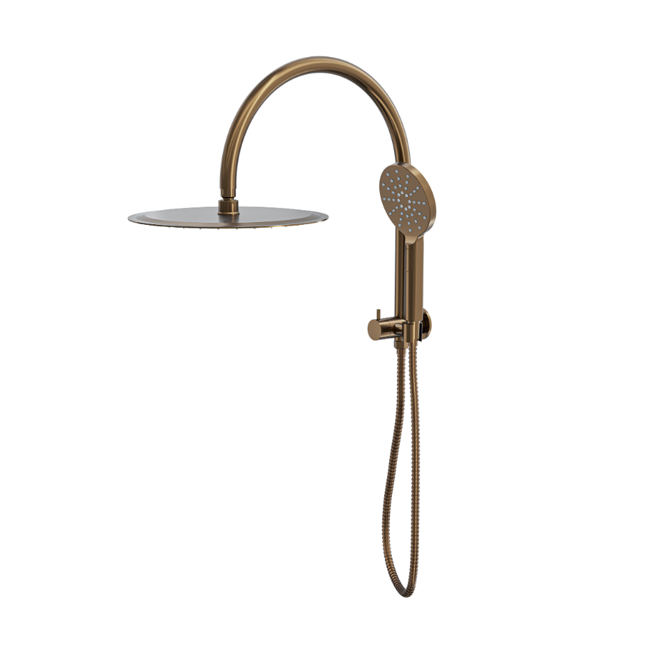 LINSOL ARCHIE SHORT SHOWER COMBINATION WITH MULTIFUNCTION HANDPIECE WITH 300MM ROUND HEAD AGED BRONZE