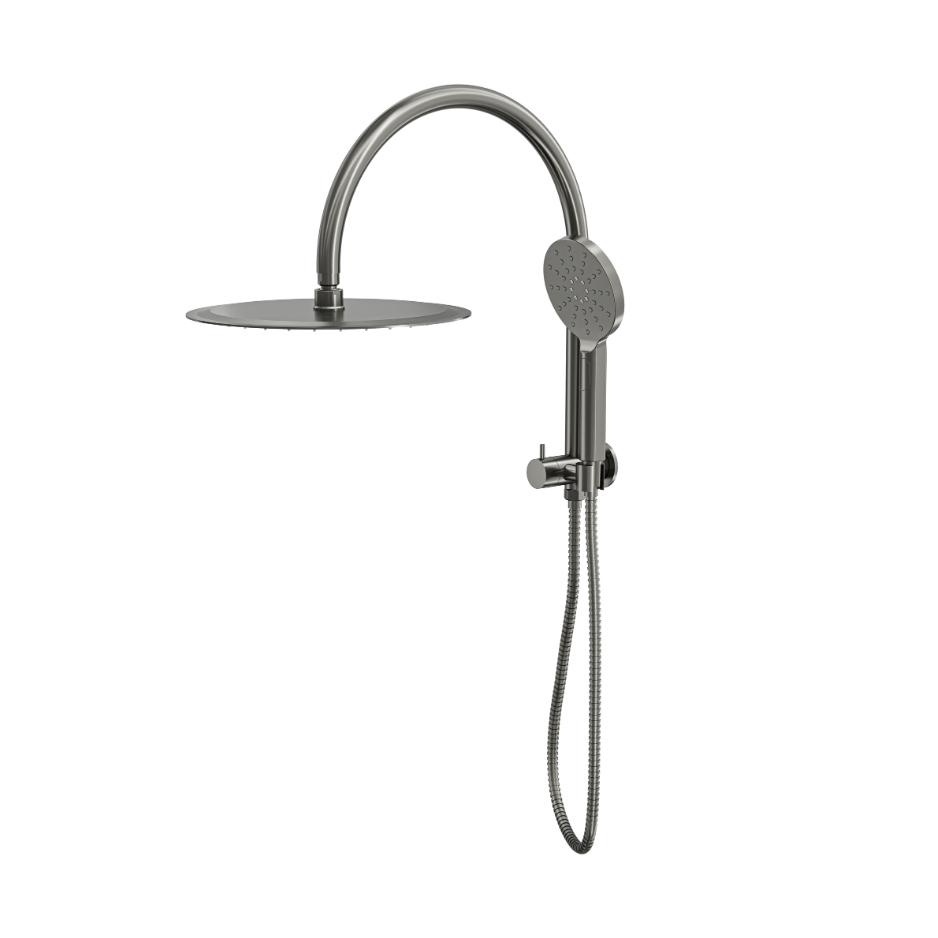LINSOL ARCHIE SHORT SHOWER COMBINATION WITH MULTIFUNCTION HANDPIECE WITH 300MM ROUND HEAD GUN METAL