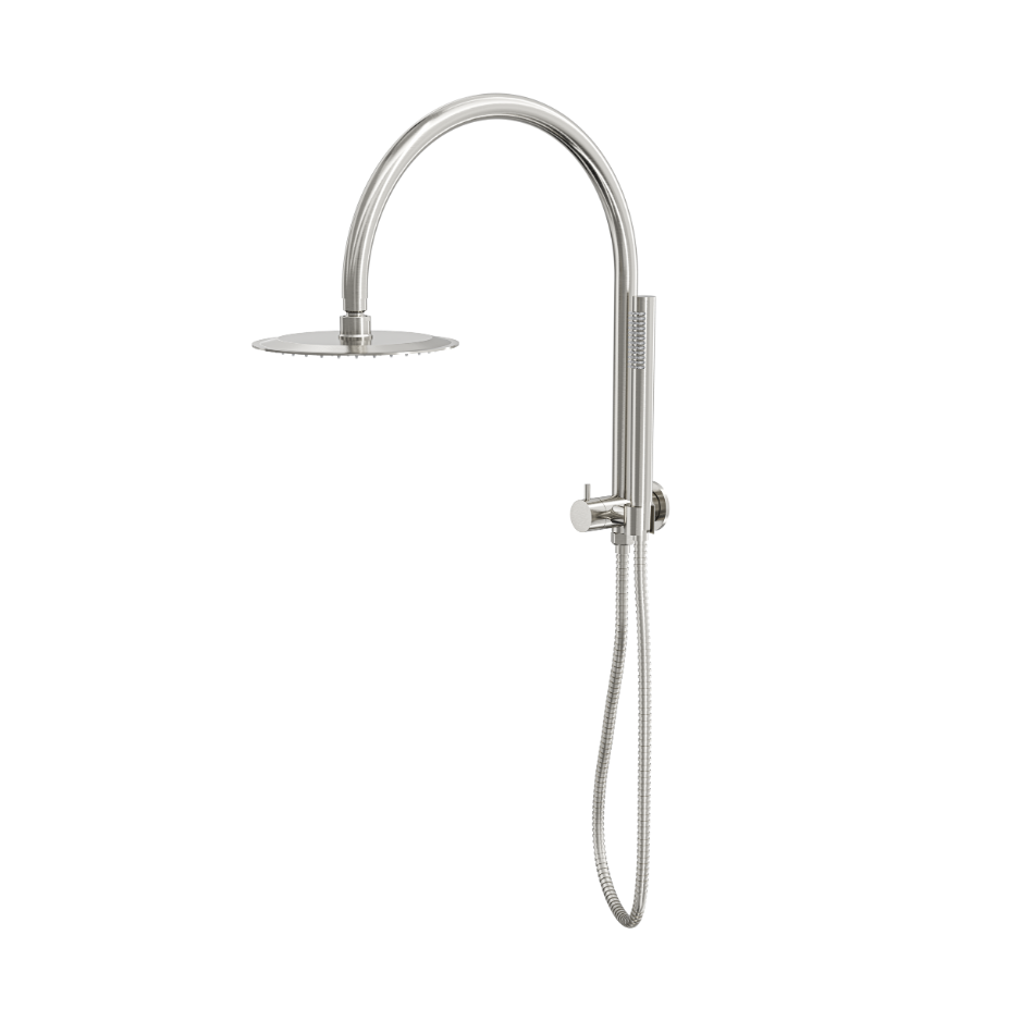 LINSOL ARCHIE SHORT SHOWER COMBINATION WITH SLIM HANDPIECE WITH 200MM ROUND HEAD BRUSHED NICKEL