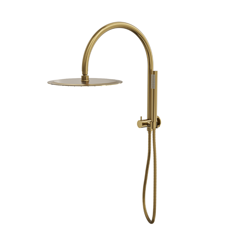LINSOL ARCHIE SHORT SHOWER COMBINATION WITH SLIM HANDPIECE AND 300MM ROUND HEAD BRUSHED BRASS