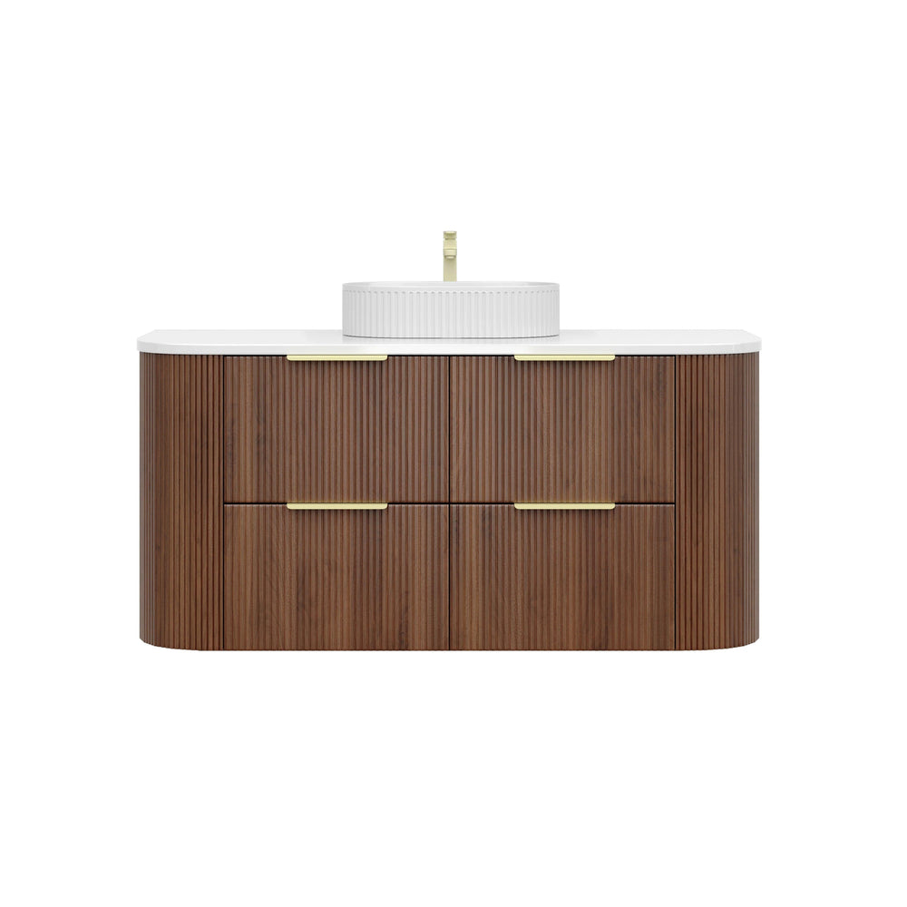 VITO ARDEN-D WALNUT 1200MM FLUTED CURVED SINGLE BOWL WALL HUNG VANITY