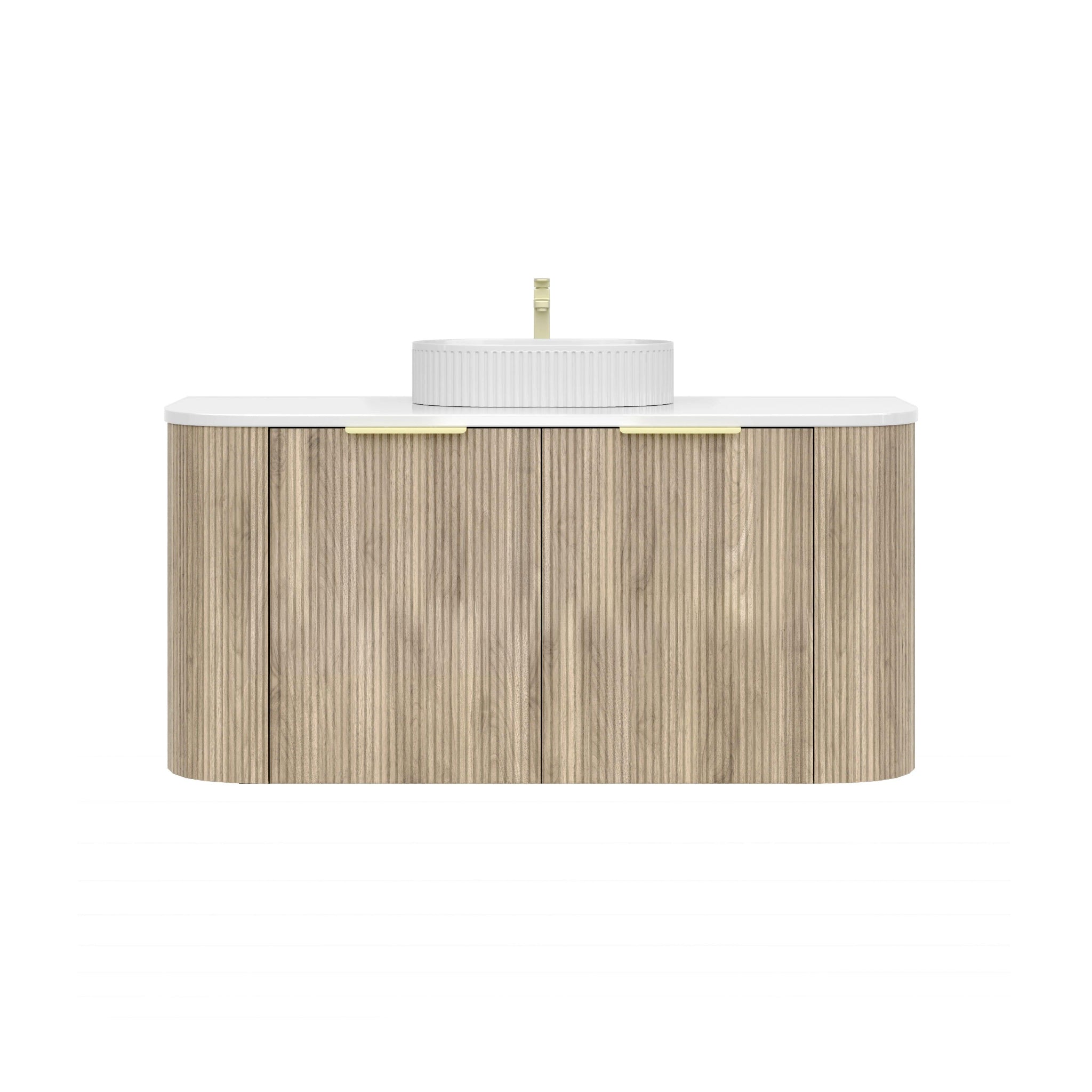 VITO ARDEN-S CLASSIC OAK 1200MM FLUTED CURVED SINGLE BOWL WALL HUNG VANITY