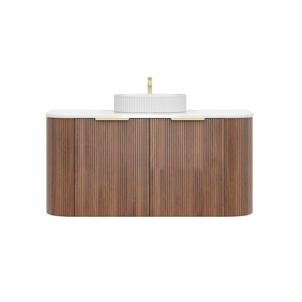 VITO ARDEN-S PRIME OAK 1200MM FLUTED CURVED SINGLE BOWL WALL HUNG VANITY