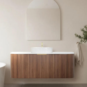 VITO ARDEN-S PRIME OAK 1200MM FLUTED CURVED SINGLE BOWL WALL HUNG VANITY