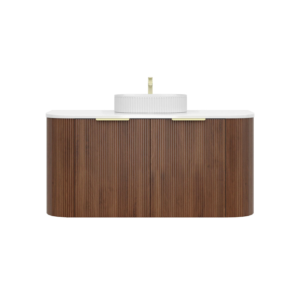 VITO ARDEN-S WALNUT 1200MM FLUTED CURVED SINGLE BOWL WALL HUNG VANITY