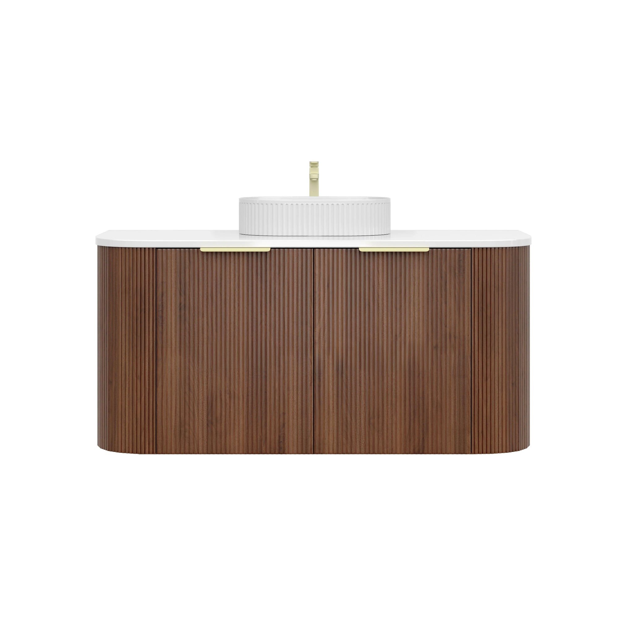 VITO ARDEN-S WALNUT 1200MM FLUTED CURVED SINGLE BOWL WALL HUNG VANITY