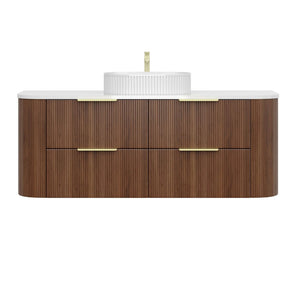 VITO ARDEN-D WALNUT 1200MM FLUTED CURVED SINGLE BOWL WALL HUNG VANITY