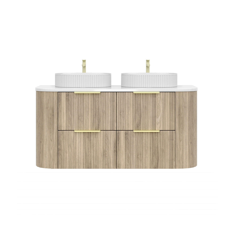 VITO ARDEN-D CLASSIC OAK 1200MM FLUTED CURVED DOUBLE BOWL WALL HUNG VANITY