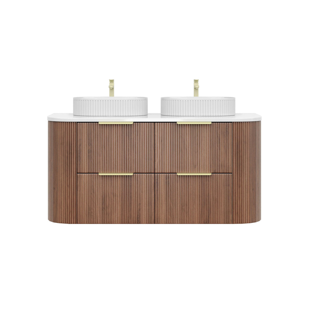 VITO ARDEN-D PRIME OAK 1200MM FLUTED CURVED DOUBLE BOWL WALL HUNG VANITY
