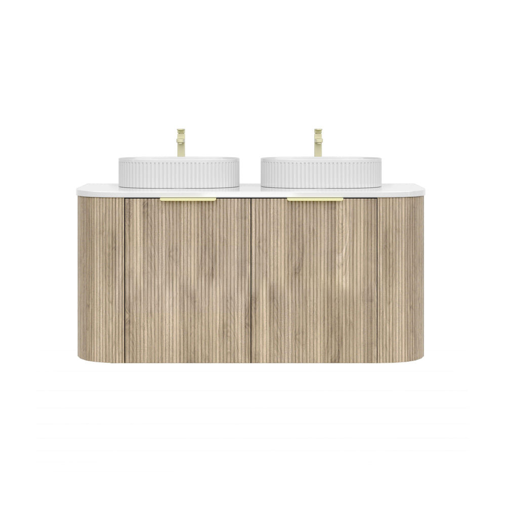 VITO ARDEN-S CLASSIC OAK 1200MM FLUTED CURVED DOUBLE BOWL WALL HUNG VANITY
