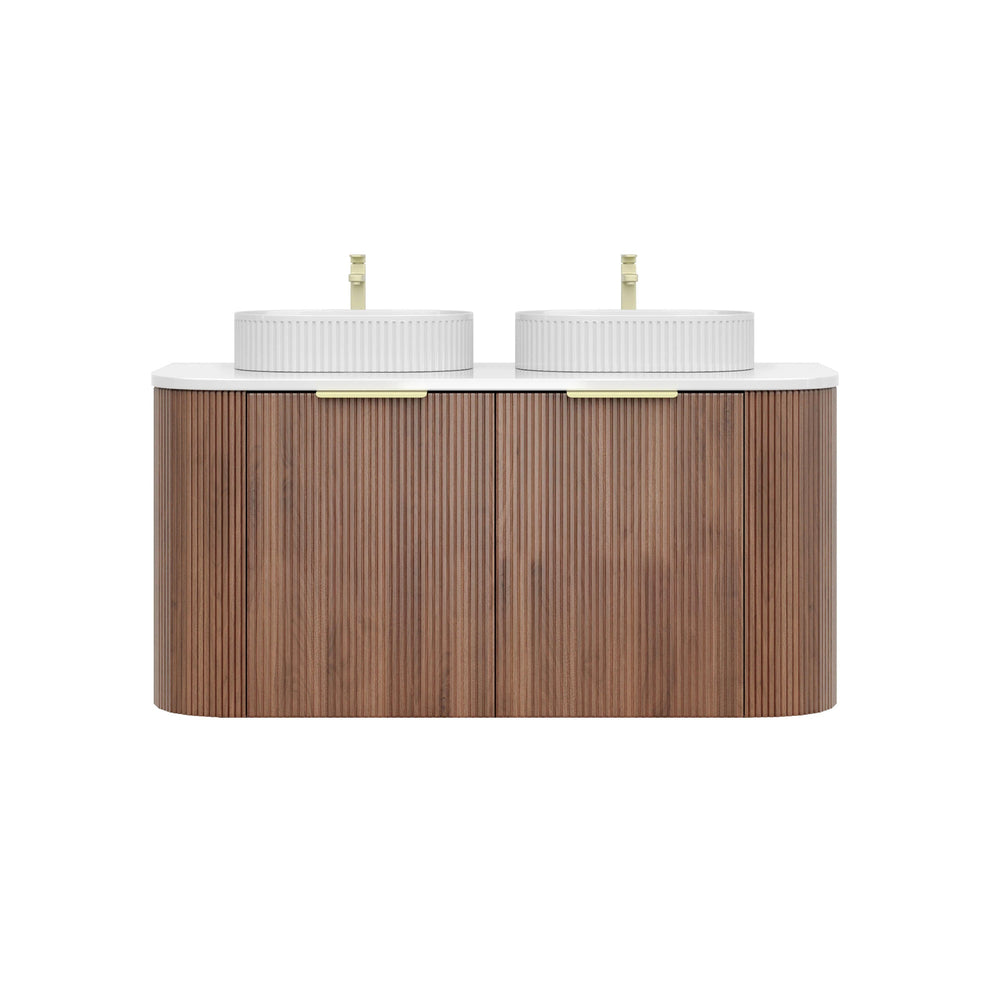 VITO ARDEN-S PRIME OAK 1200MM FLUTED CURVED DOUBLE BOWL WALL HUNG VANITY