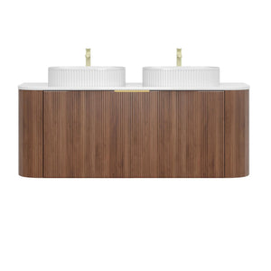 VITO ARDEN-S WALNUT 1500MM FLUTED CURVED DOUBLE BOWL WALL HUNG VANITY