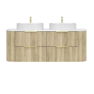 VITO ARDEN-D CLASSIC OAK 1200MM FLUTED CURVED DOUBLE BOWL WALL HUNG VANITY