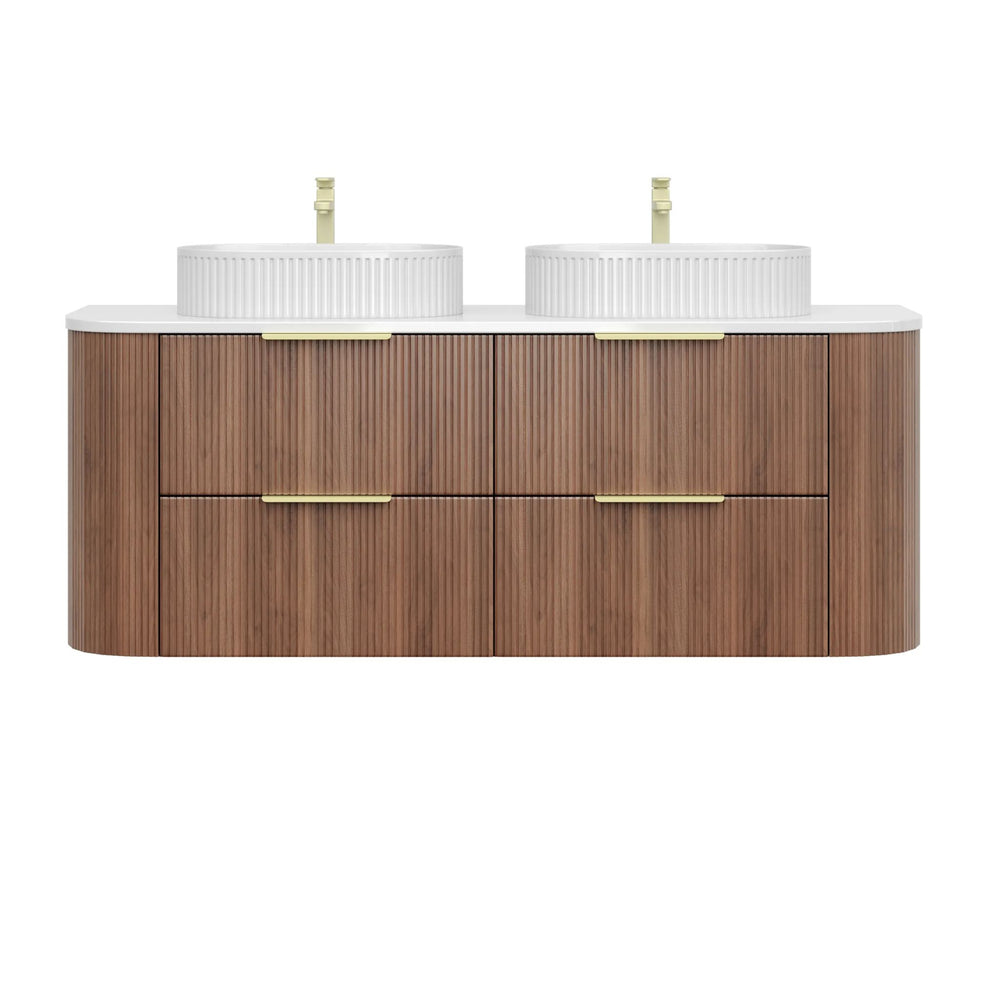VITO ARDEN-D PRIME OAK 1200MM FLUTED CURVED DOUBLE BOWL WALL HUNG VANITY