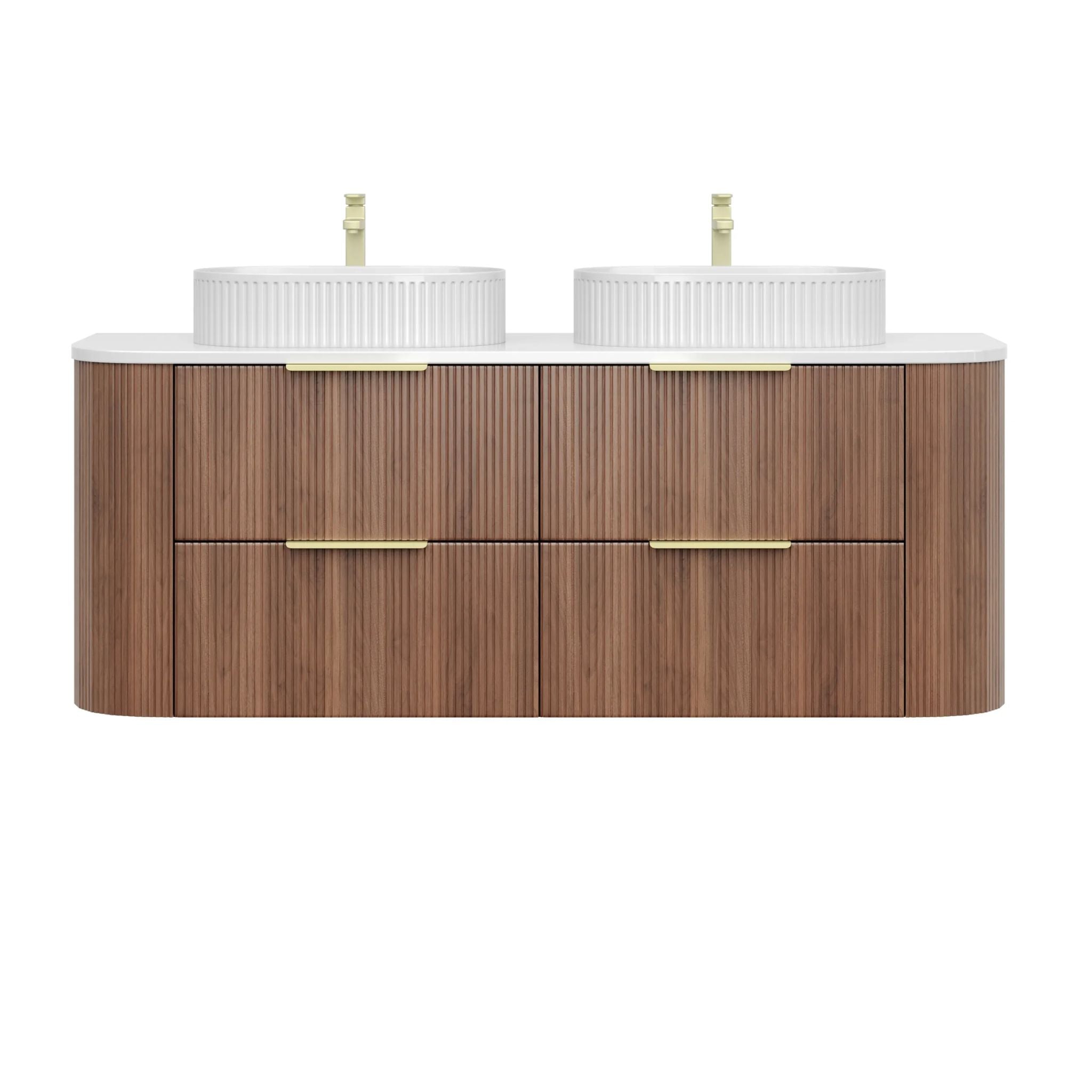 VITO ARDEN-D PRIME OAK 1200MM FLUTED CURVED DOUBLE BOWL WALL HUNG VANITY