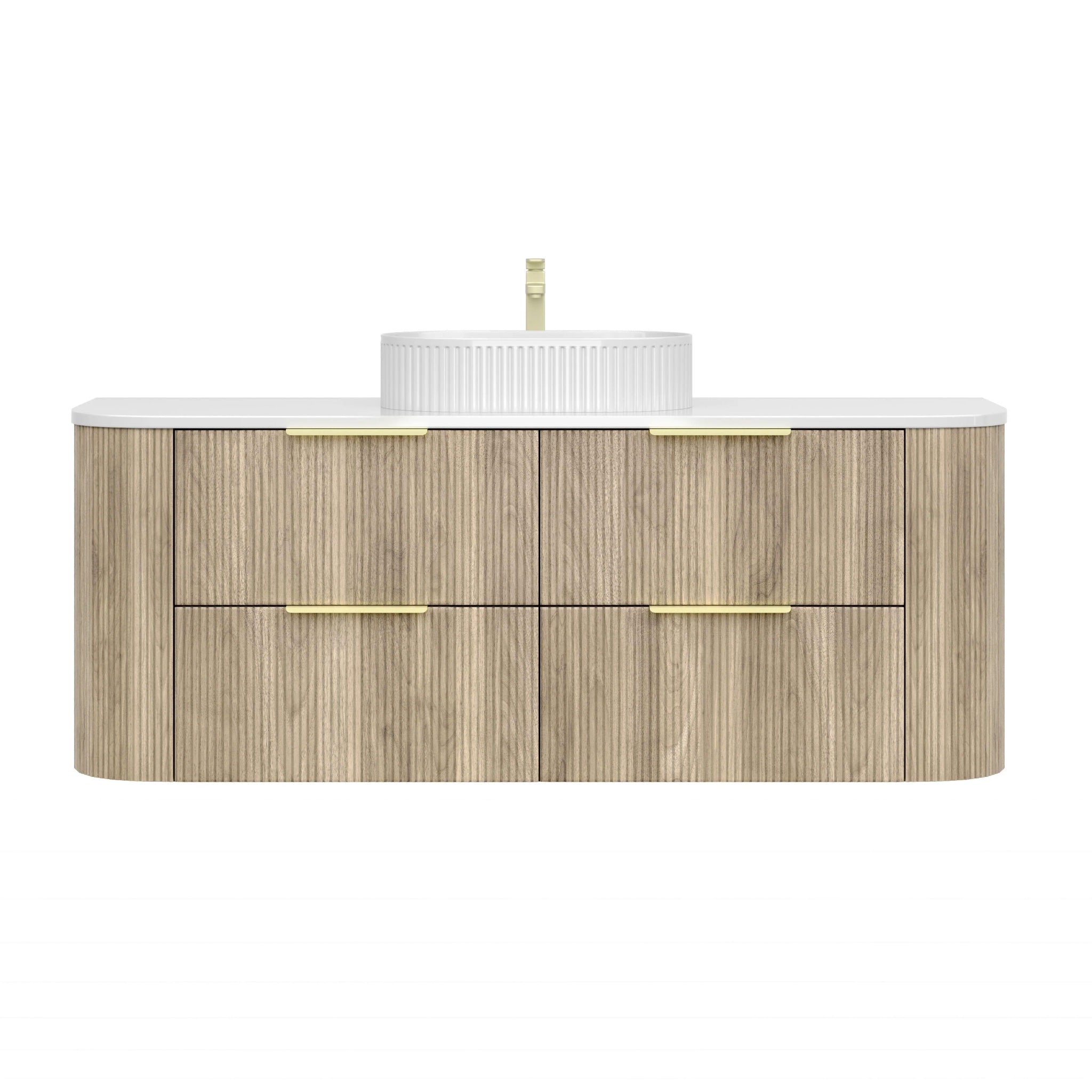 VITO ARDEN-D CLASSIC OAK 1500MM  FLUTED CURVED SINGLE BOWL WALL HUNG VANITY