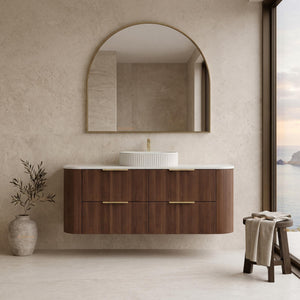 VITO ARDEN-D WALNUT 1500MM FLUTED CURVED SINGLE BOWL WALL HUNG VANITY