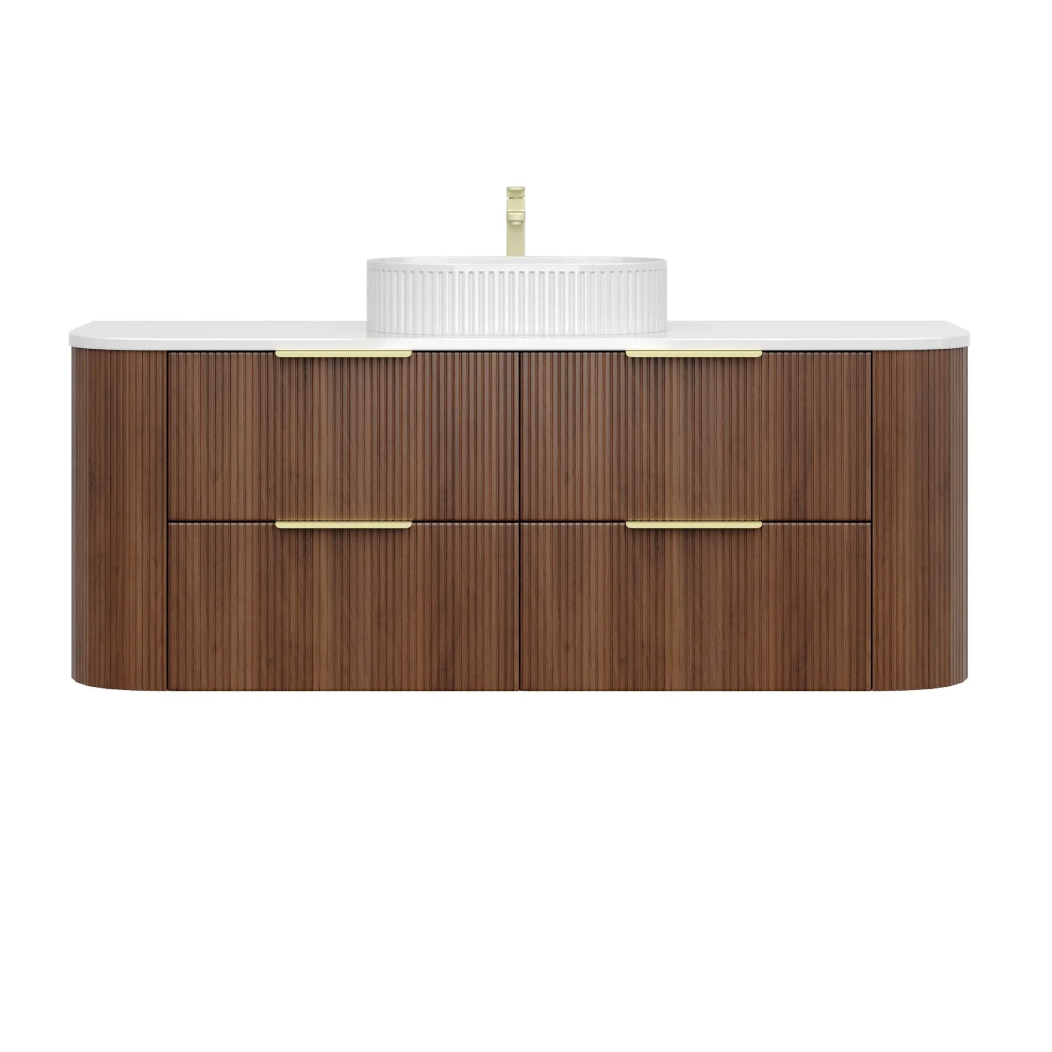 VITO ARDEN-D WALNUT 1500MM FLUTED CURVED SINGLE BOWL WALL HUNG VANITY