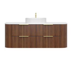VITO ARDEN-D WALNUT 1500MM FLUTED CURVED SINGLE BOWL WALL HUNG VANITY
