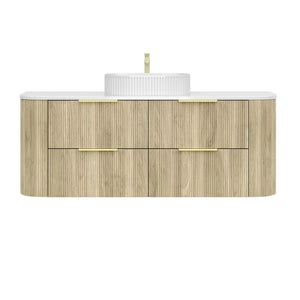 VITO ARDEN-D CLASSIC OAK 1500MM  FLUTED CURVED SINGLE BOWL WALL HUNG VANITY