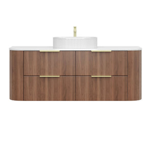 VITO ARDEN-D PRIME OAK 1500MM FLUTED CURVED SINGLE BOWL WALL HUNG VANITY