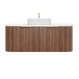 VITO ARDEN-S WALNUT 1500MM FLUTED CURVED SINGLE BOWL WALL HUNG VANITY