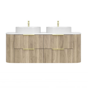 VITO ARDEN-D CLASSIC OAK 1500MM FLUTED CURVED DOUBLE BOWL WALL HUNG VANITY