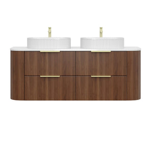 VITO ARDEN-D WALNUT 1500MM FLUTED CURVED DOUBLE BOWL WALL HUNG VANITY