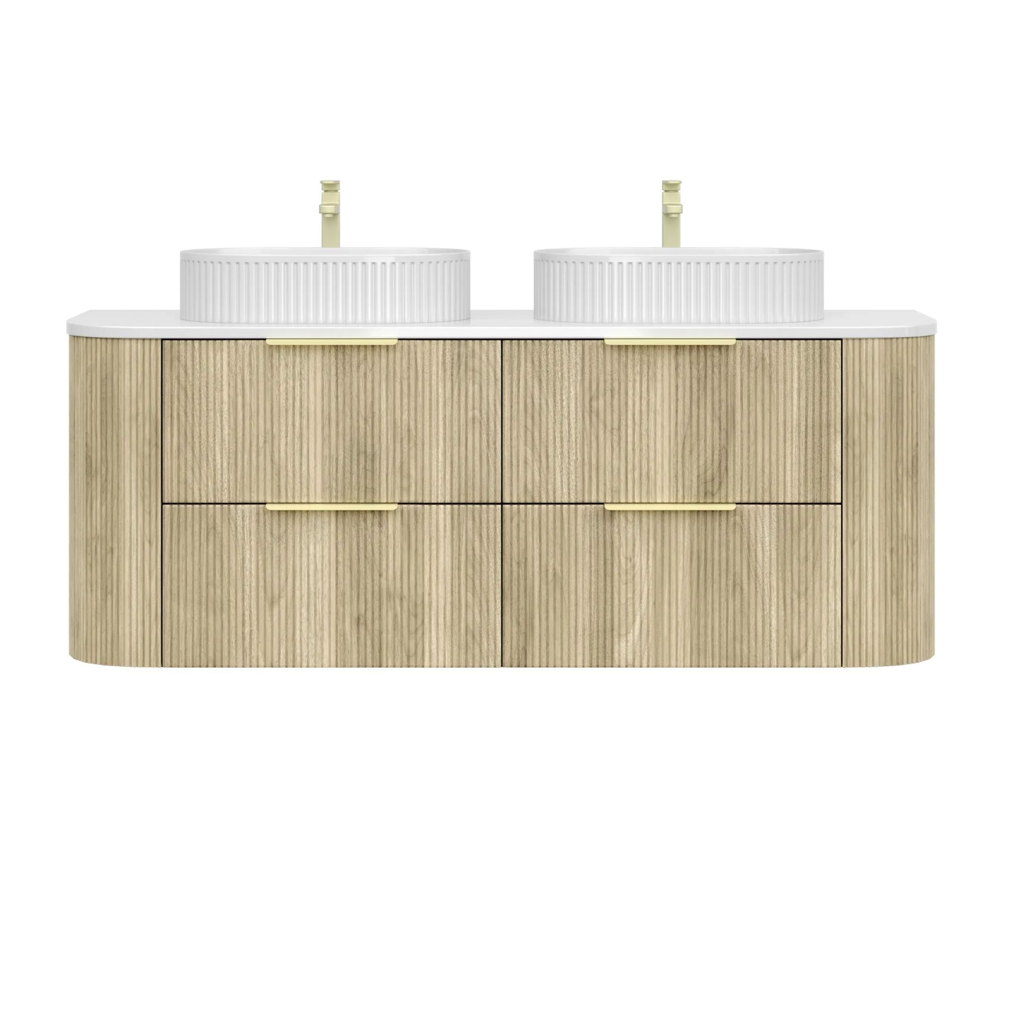 VITO ARDEN-D CLASSIC OAK 1500MM FLUTED CURVED DOUBLE BOWL WALL HUNG VANITY