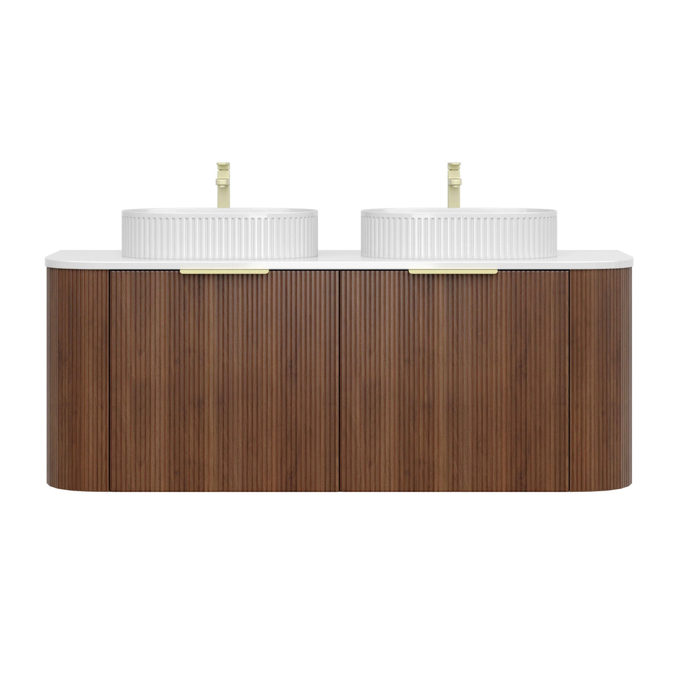 VITO ARDEN-S WALNUT 1500MM FLUTED CURVED DOUBLE BOWL WALL HUNG VANITY