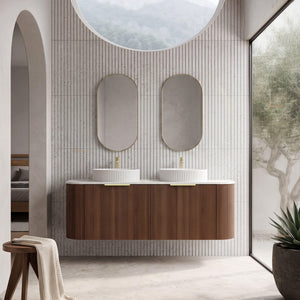 VITO ARDEN-S WALNUT 1500MM FLUTED CURVED DOUBLE BOWL WALL HUNG VANITY