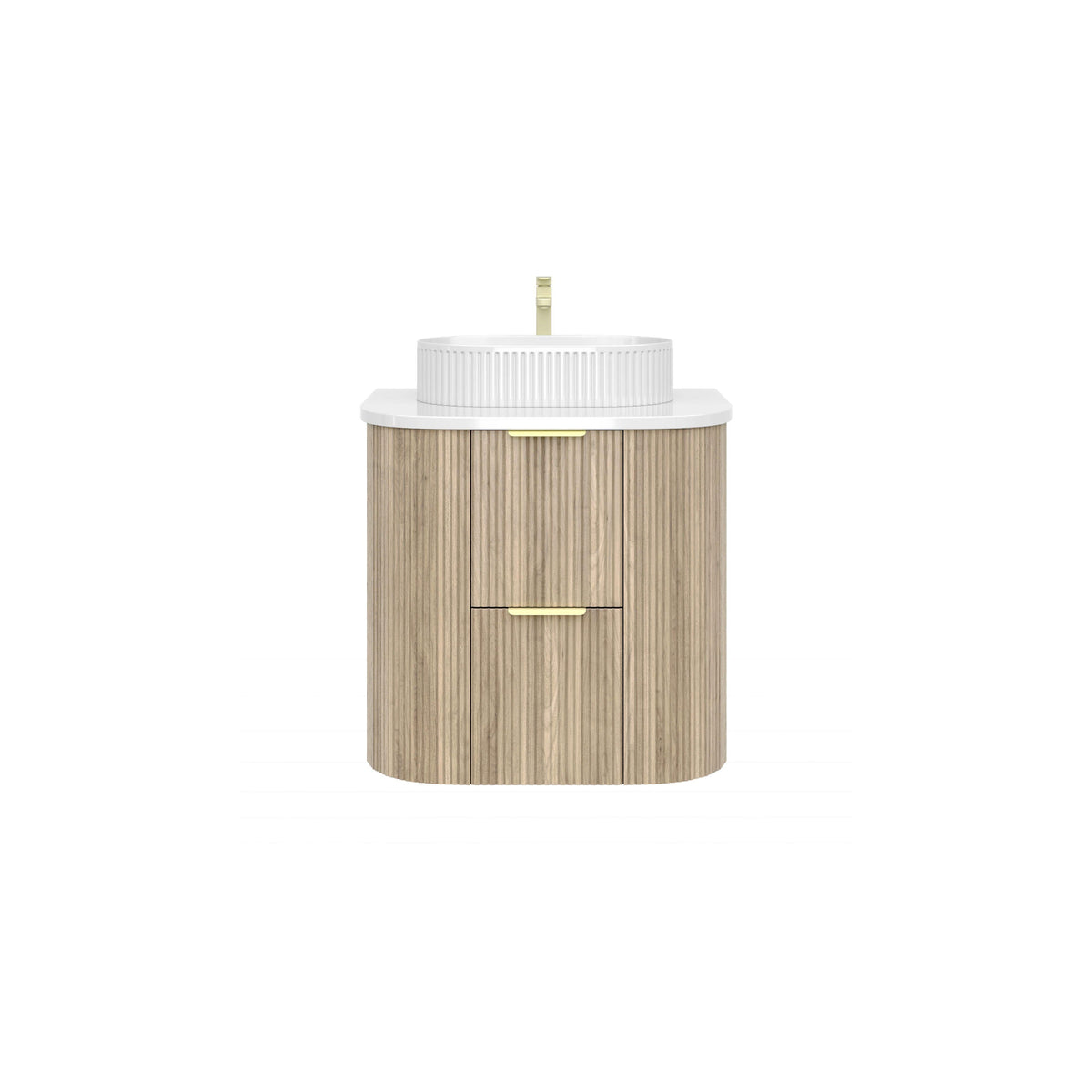 VITO ARDEN-D CLASSIC OAK 600MM FLUTED CURVED SINGLE BOWL WALL HUNG VANITY
