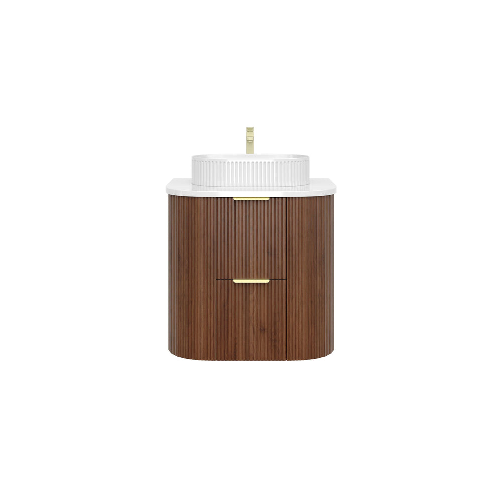 VITO ARDEN-D WALNUT 600MM FLUTED CURVED SINGLE BOWL WALL HUNG VANITY
